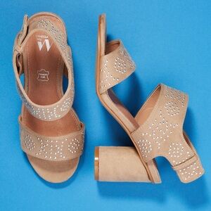Anthropologie Beige Block Studded Heel Sandals - Vanessa Wu